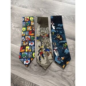 Looney Tunes Men's Neck Ties 1990s‎ Warner Brothers Lot Of 3 Tweety, Bugs Etc